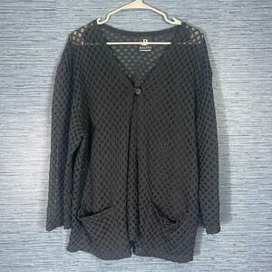 Baltex Long sleeve Black‎ button Front Swimsuit Cover Open Knit Cardigan XL